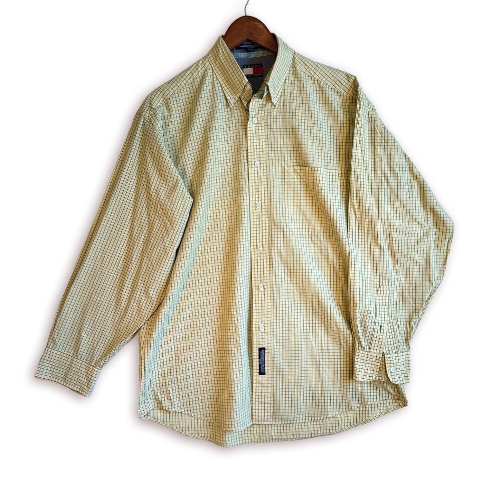 Tommy Hilfiger Vintage Check Long-Sleeve Button-Up Dress Shirt L Classic Preppy